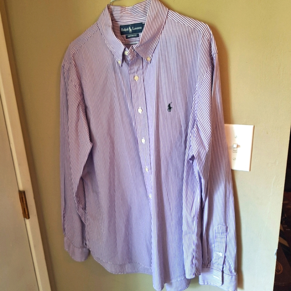 Blue Label Ralph Lauren Office Button Down Shirt in Purple and White XL - Picture 6 of 16
